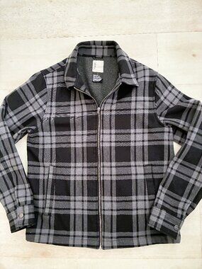 Vuori Men's Range Jacket V586 Plaid Full Zip Fleece Lined Grey/Black Size M